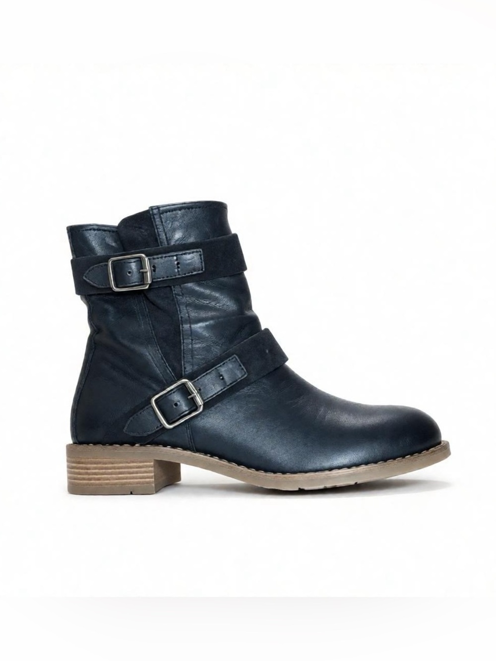 Paul Green Black Leather Moto Ankle Boots | Buckle Strap | Size 6